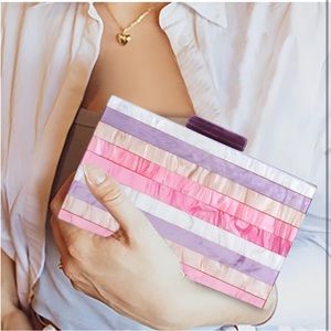 Glamorous 2-Way Colorblock Purple & Pink Resin Reflective Acrylic Clutch Box New